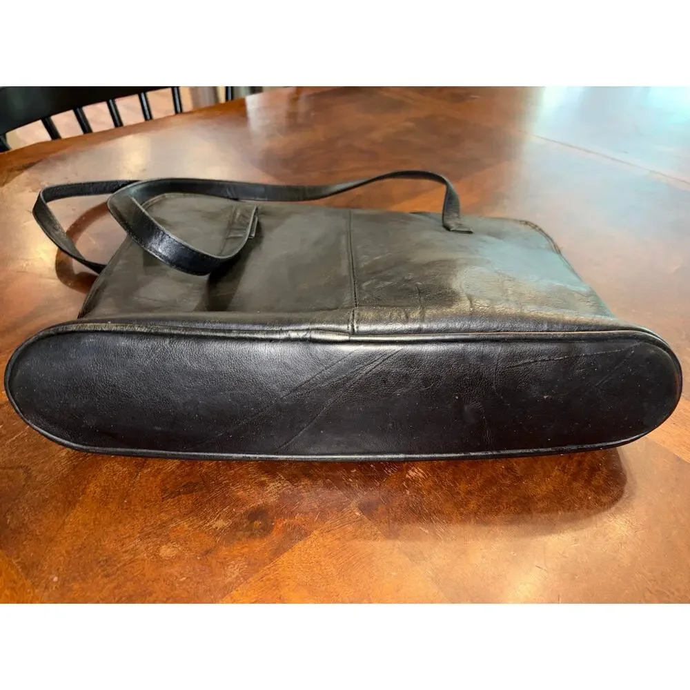 Vintage Frye Black Leather Tote Bag Laptop Work Purse